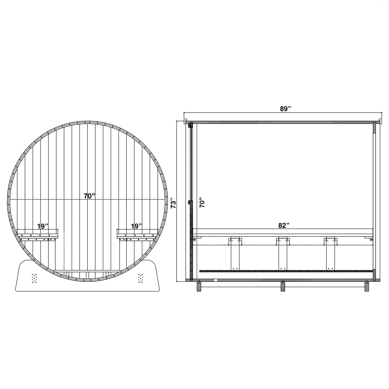 Liatris barrel sauna interior view